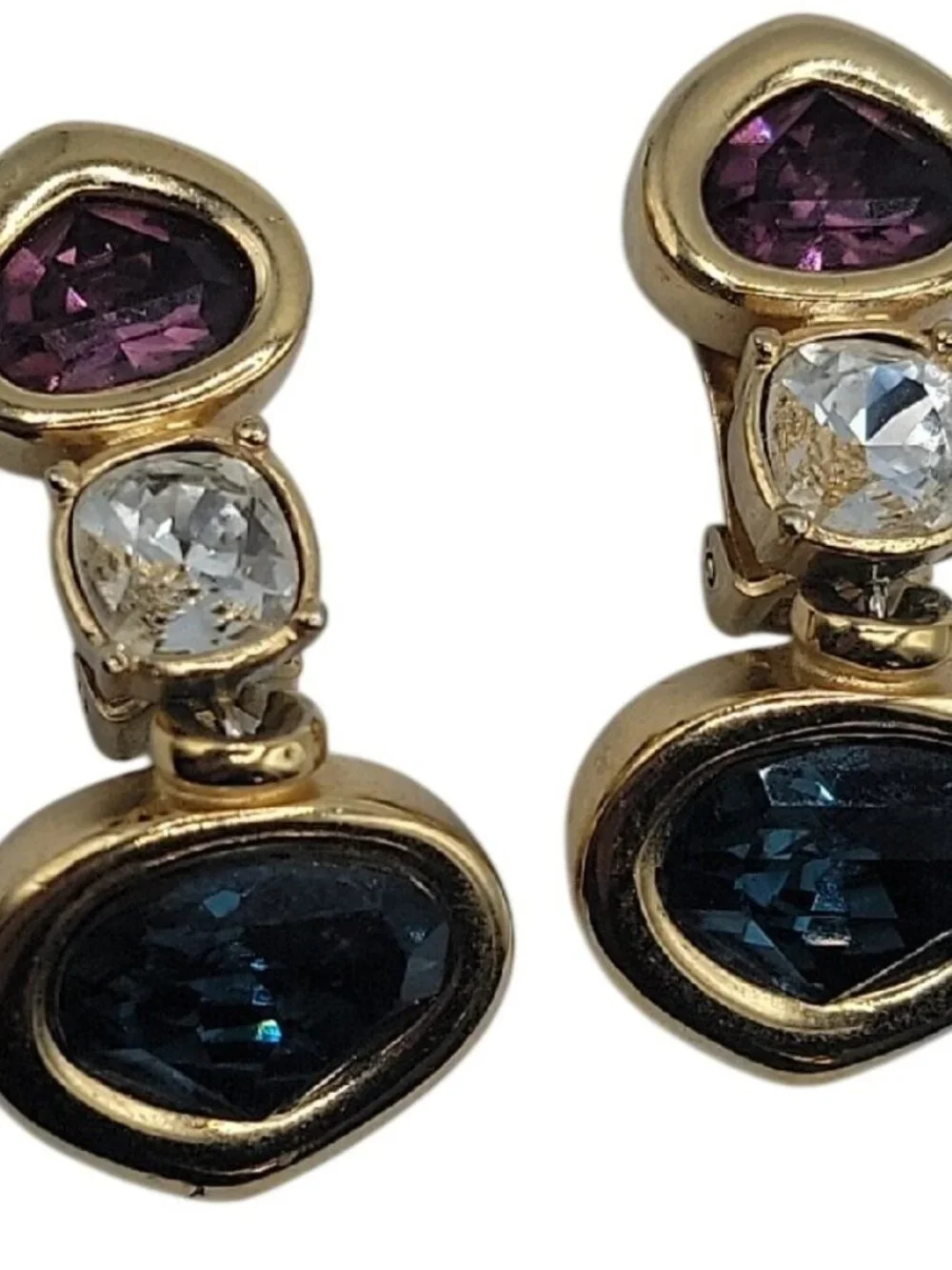 Rare Vintage Christian Dior Gripoix Clip Earrings Multicolor Heart Glass 1980s